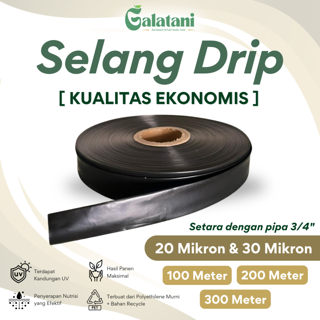 [SELANG DRIP EKONOMIS] Selang Drip Irigasi 4 cm (Pipa 3/4” inch), Tebal 20 / 30 Mikron Panjang 100 M