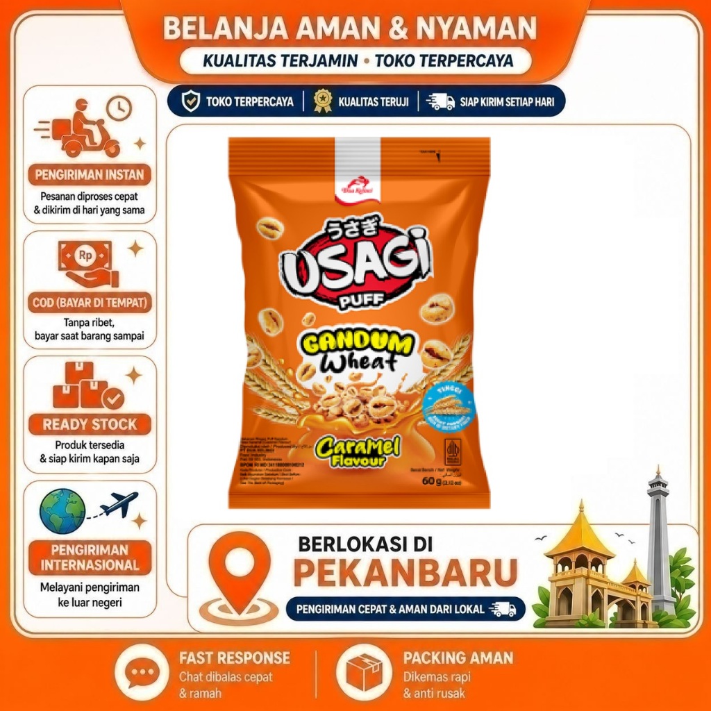 [SDW] pekanbaru/60 Gram Usagi Puff Gandum Wheat Caramel Flavour Snack Rasa Karamel Renyah Gurih 60gr