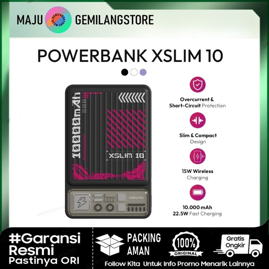 ADVAN X SLIM 10 Wireless Powerbank 10000 mAh / XSLIM Magsafe Integrated Type-C Type-A Fast Charging 