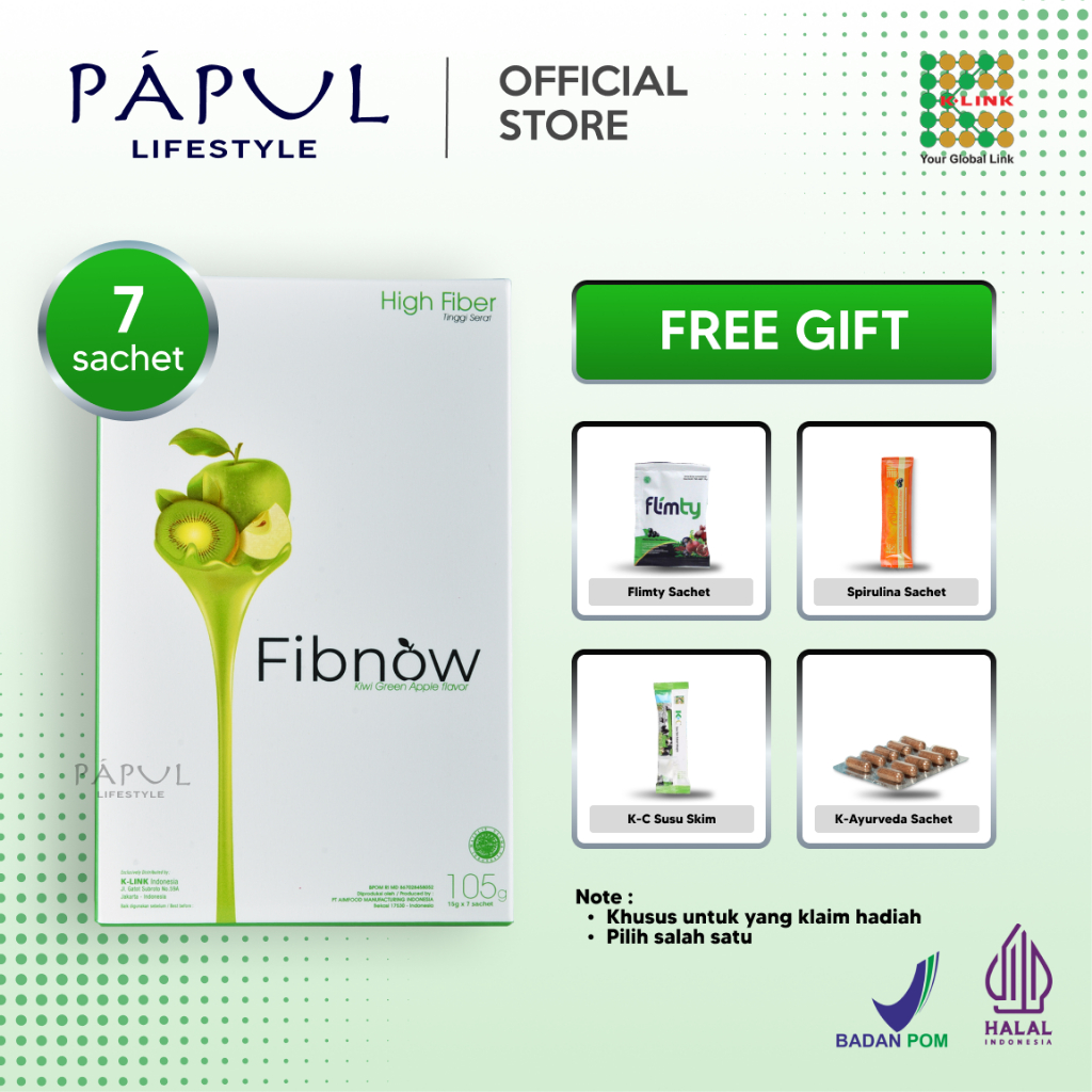 Fibnow Nutrition High Fiber Kiwi Green Apple Body Slim Pelangsing Alami Diet Detox 1 Box isi 7 Sache
