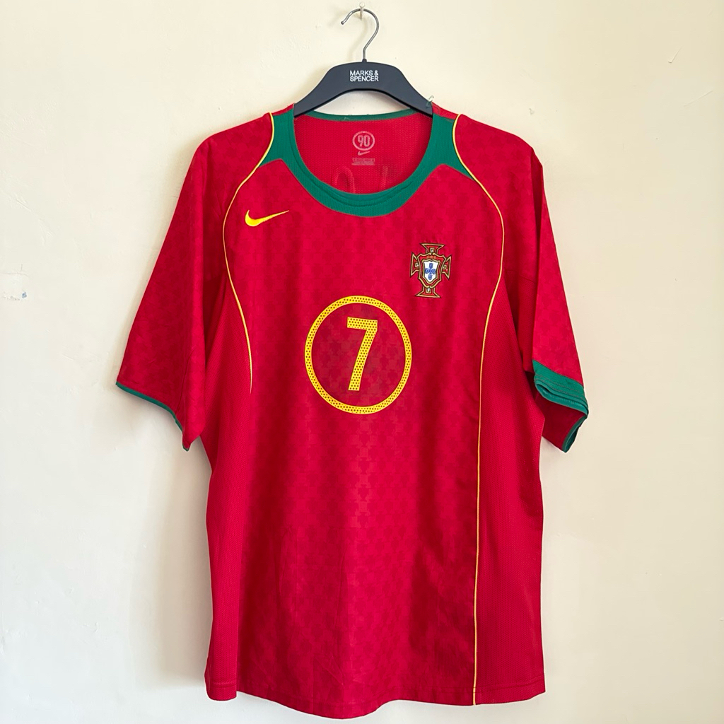Portugal Home Euro 2004 Jersey Baju Bola Original Portugis Figo Cristiano Ronaldo