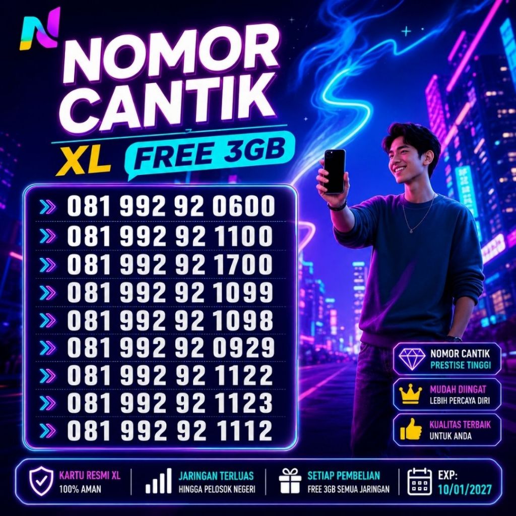 Nomor Cantik XL Seri 081 992 92 XXXX Bonus 3GB Harga 45ribu