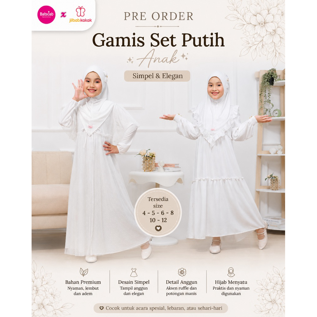 Gamis Set Anak Putih Manasik Haji | Baju Muslim Anak TK SD | Gamis Umroh Anak