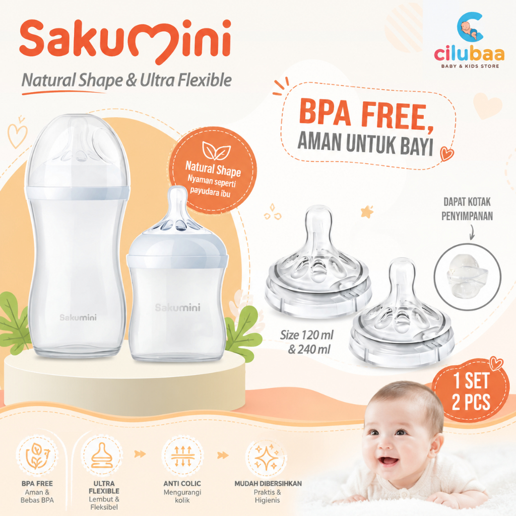 Sakumini Baby Natural Milk Feeding Bottle 120/240ml -Botol Dot Susu Bayi Newborn Nipple Peristaltic