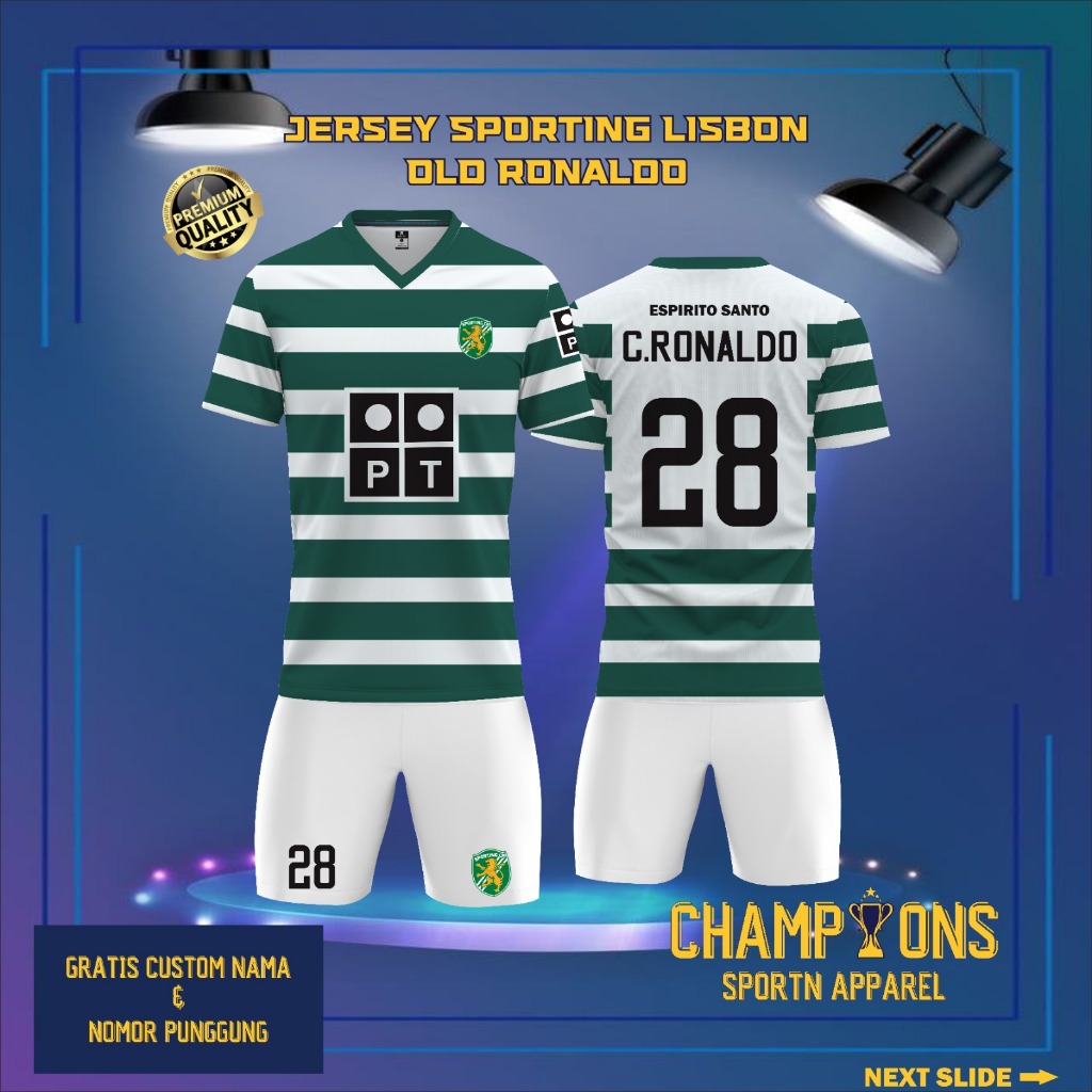 Jersey Sepak bola custom SPORTING LISBON OLD RONALDO – Full Printing Dryfit Milano | Nama & Nomor