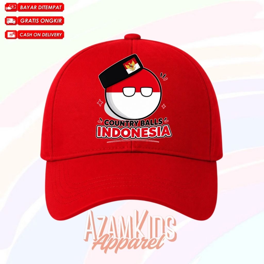 Topi Hat Anak Country Ball Indonesia Free Nama / Topi Baseball Anak Indonesia Country Ball