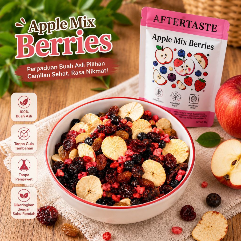 AFTERTASTE Apple Mix Berries Premium Dried Fruit Blend Goji Berry Blueberry Himalayan Salt 50g
