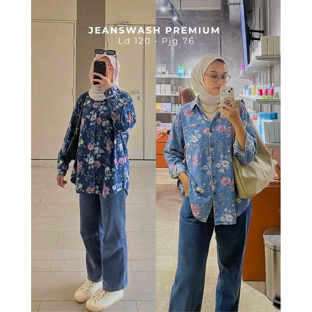 Real pic ORIGINAL dan TERMURAH Kemeja Jumbo Jeans PREMIUM Butik / Kemeja Oversize Jeans PREMIUM Buti