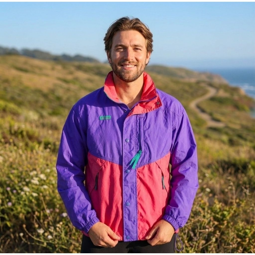 COLUMBIA Windbreaker Vintage 1980s Collor Block