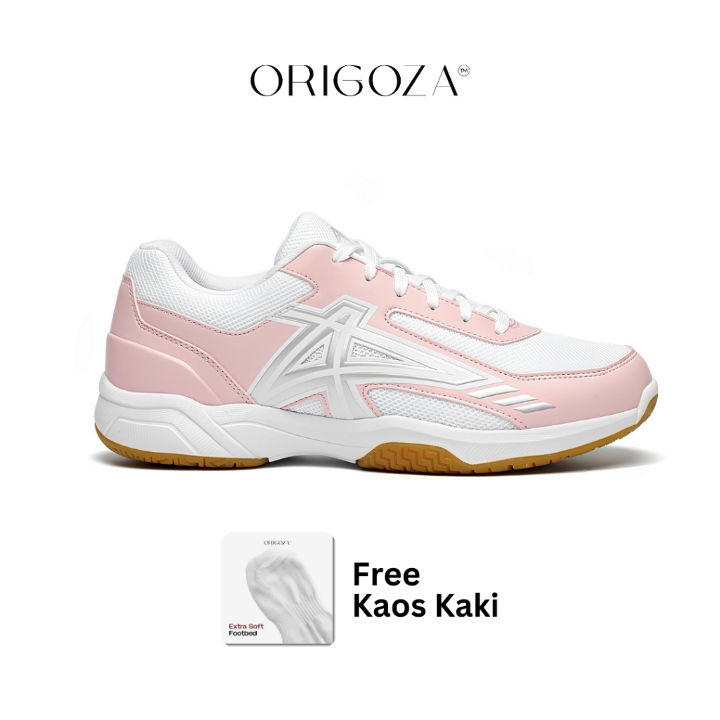ORIGOZA Sepatu Tenis Badminton Padel Wanita Le Manta Putih Pink - Outsole Non Marking Original Size 