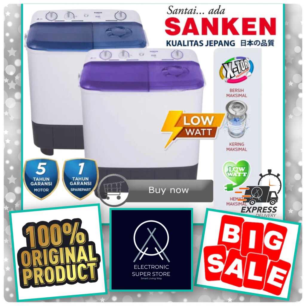 MESIN CUCI 2 TABUNG 9KG SANKEN TW-9220 TW9220 TW 9220 X-TOR BIG PULSATOR SANKEN TWIN TUB 9KG MESIN C