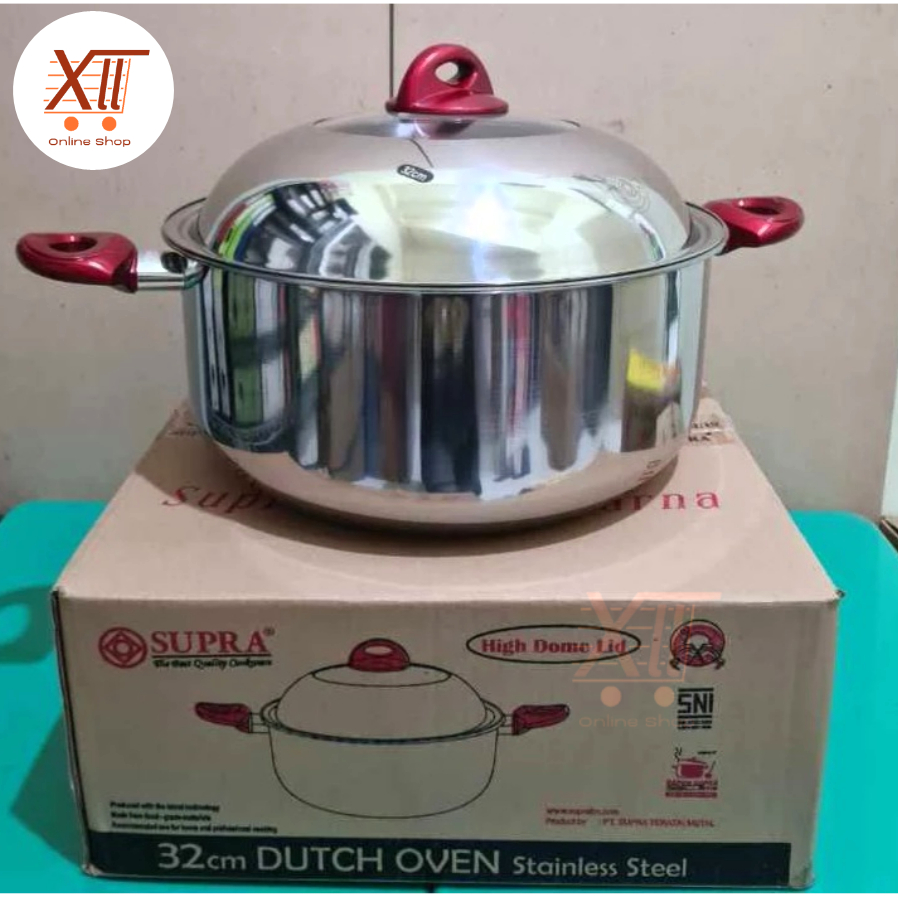 SUPRA SP~32DO STAINLESS STEEL DUTCH OVEN WITH RED HANDLE 32 CM SINGLE PLY - Panci Sup Tutup Dome