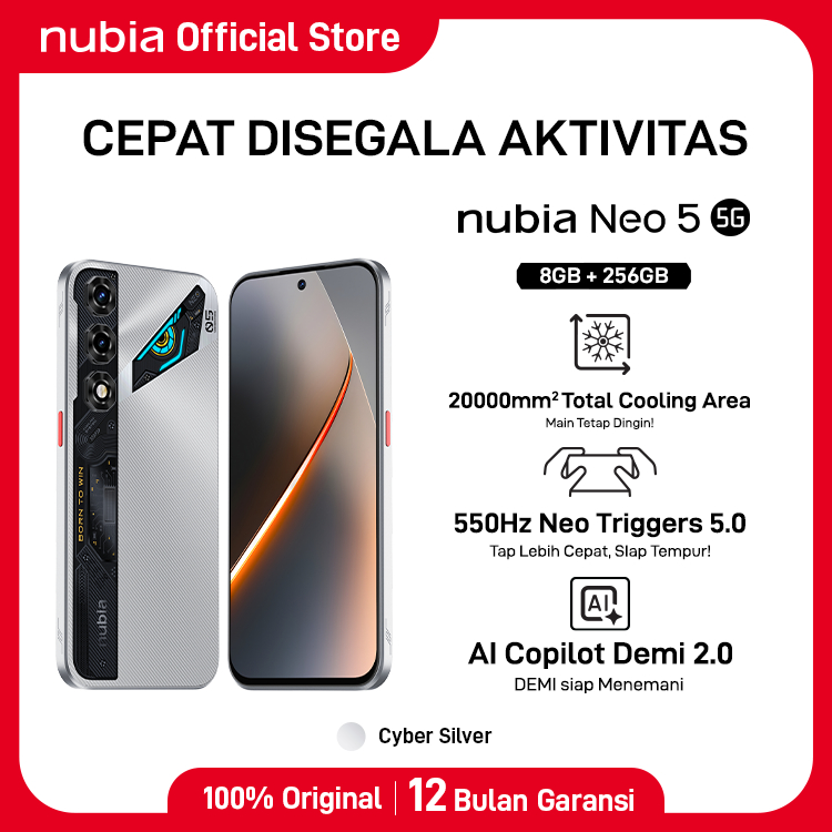 nubia Neo 5 5G RAM 20 GB (8 + 12 GB) ROM 256 GB Baterai 6050mAh Super Fast Charging 45W