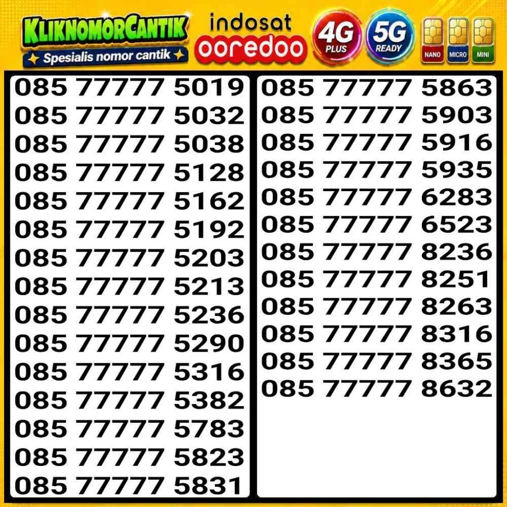 nomor cantik Indosat 4G&5G Indosat IM3 7777 A1