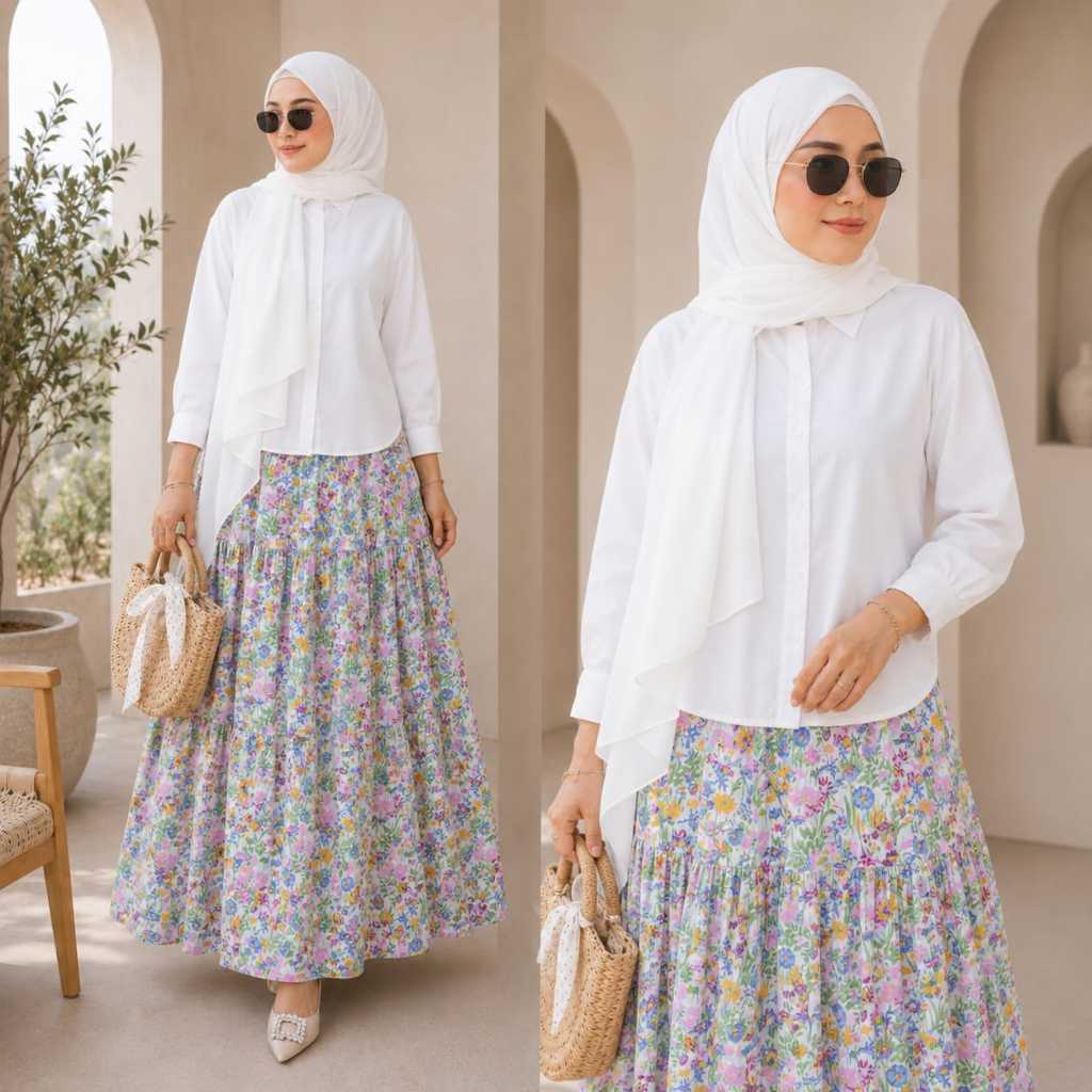MONA SET ROK RAYON KOMBINASI CRINKLE AIRFLOW L XL // ONE SET ROK // SETELAN ROK WANITA // SET WANITA