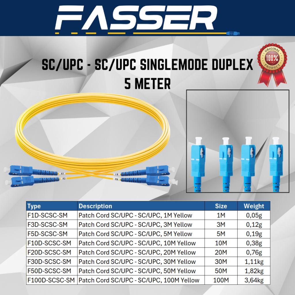 Patch Cord Fiber Optic SC/UPC-SC/UPC Single Mode Duplex - 5 Meter