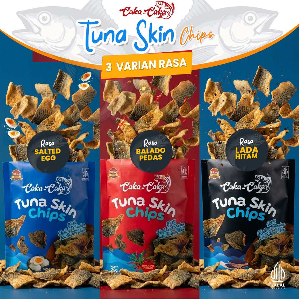 [Bundling 3 Rasa] Caka-Caka Tuna Skin Chips Mini Keripik Kulit Ikan Tuna Crispy Gurih Premium Snack 