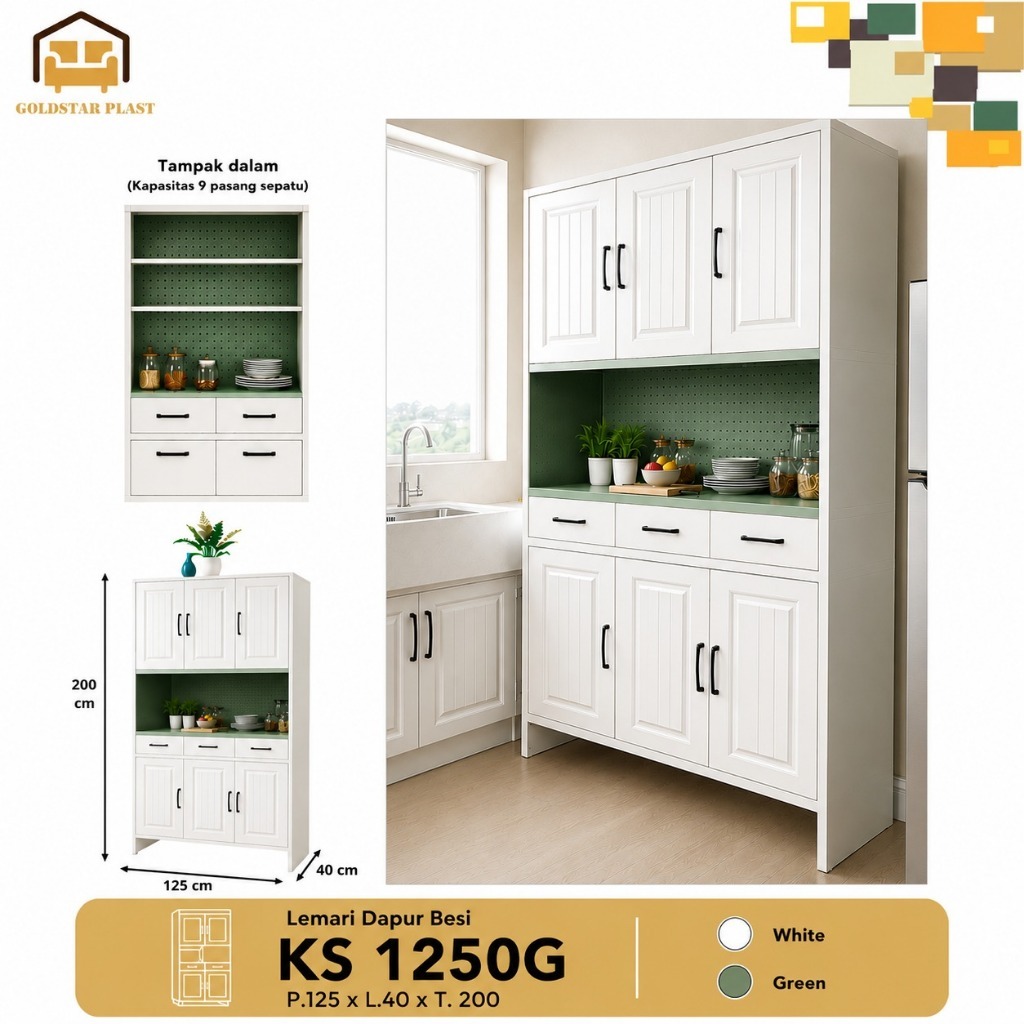 Lemari Piring Besi / Rak Dapur Besi / Kitchen Cabinet Besi KS 1250G / KSC 001 Olymsteel