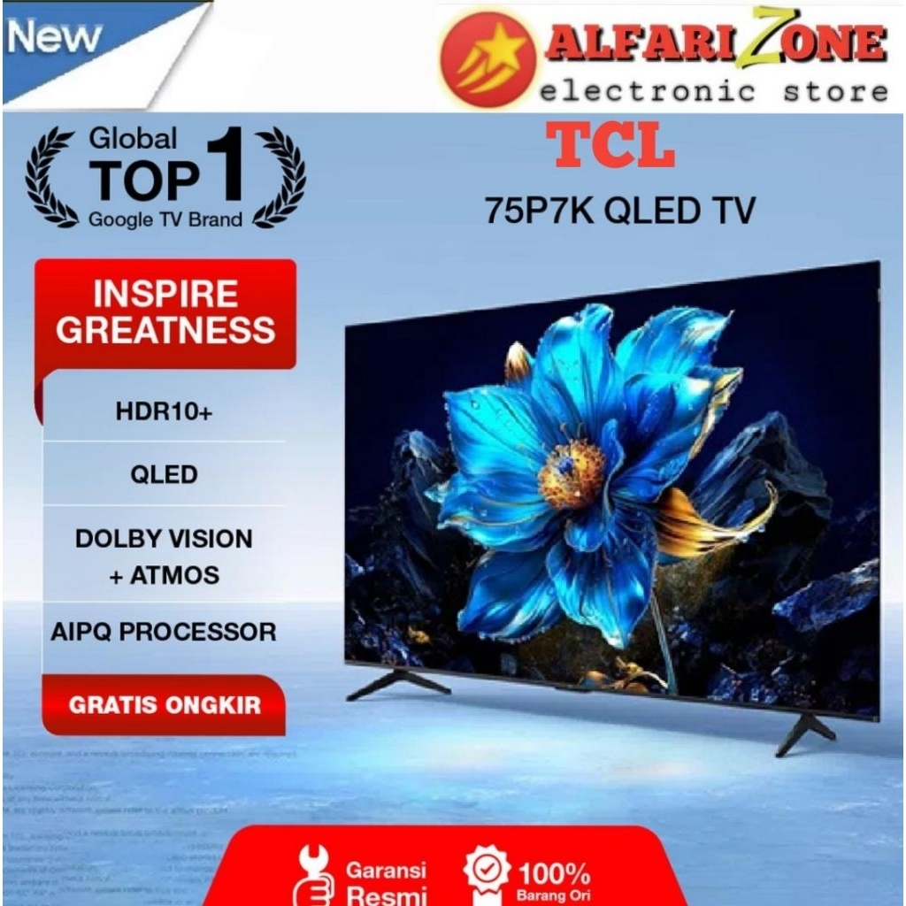 TCL 75P7K QLED TV GOOGLE TV  75 INCH SMART TV 75" UHD 4K Dolby Vision TCL 75P7