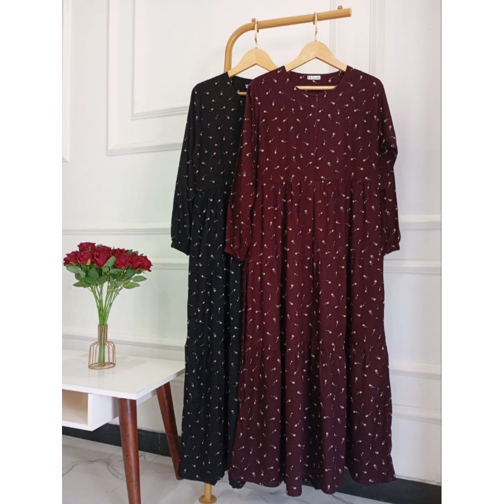 gamis susun rayon motif premium, homedress Rempel 3 premium,