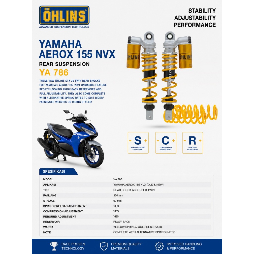 Shock Ohlins Yamaha Aerox Old New - YA 786
