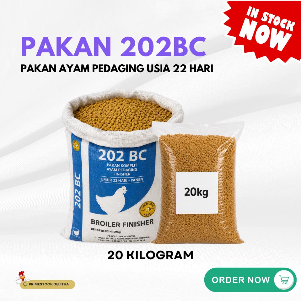 Pakan Ayam Broiler Finisher Gold Coin 202 BC Repack 20 Kg Pakan Ayam Pedaging Usia 22 Hari