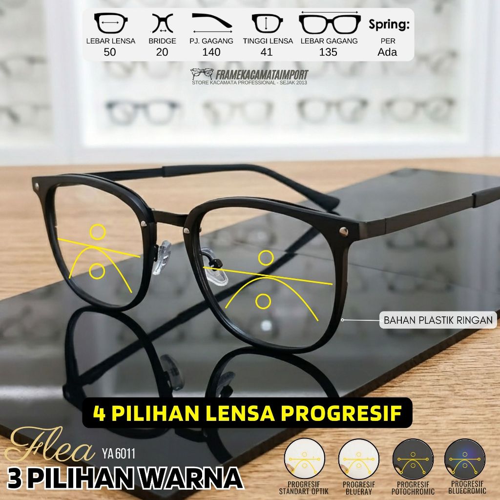 Kacamata Progresif Pria Wanita Frame Plastik Kasual Kualitas Optik