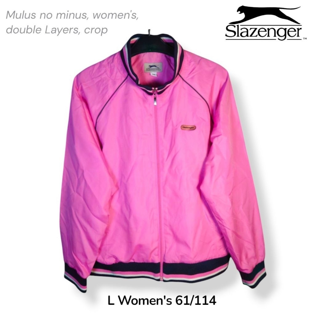 Slazenger Jaket Crop Cewek Size L Warna Pink Desain Classic