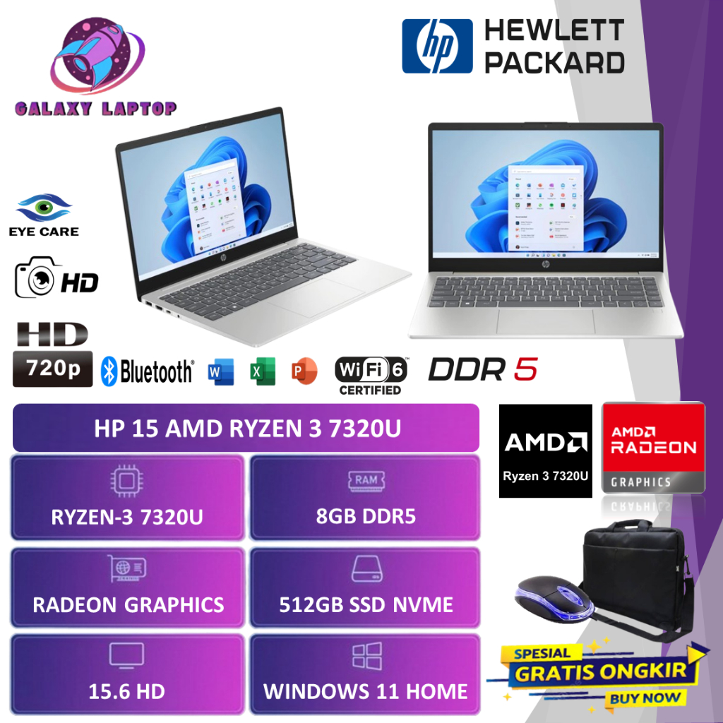 Laptop Hp 15 AMD Ryzen 3 7320U [8GB DDR5 512GB SSD] 15.6 Win11 Home
