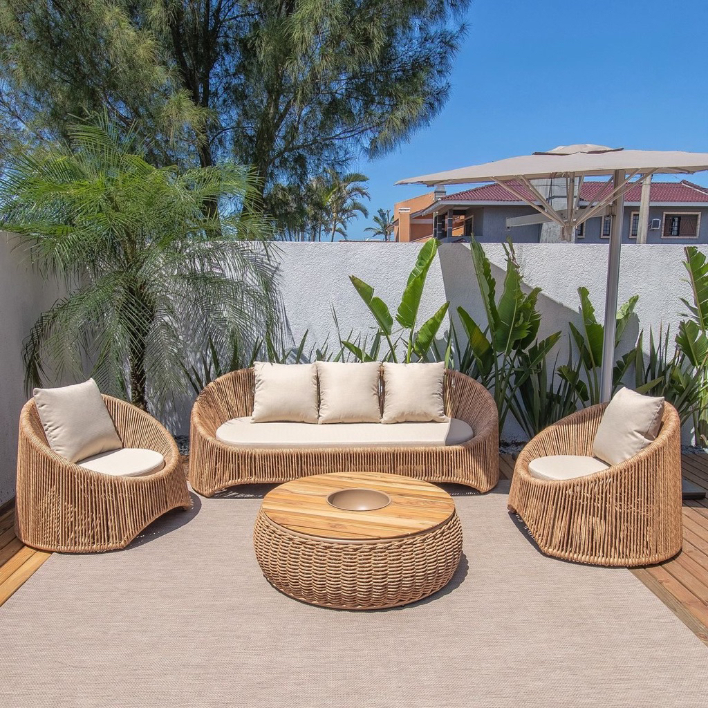 Set sofa rotan outdoor terbaru sofa rotan sintetis elegan