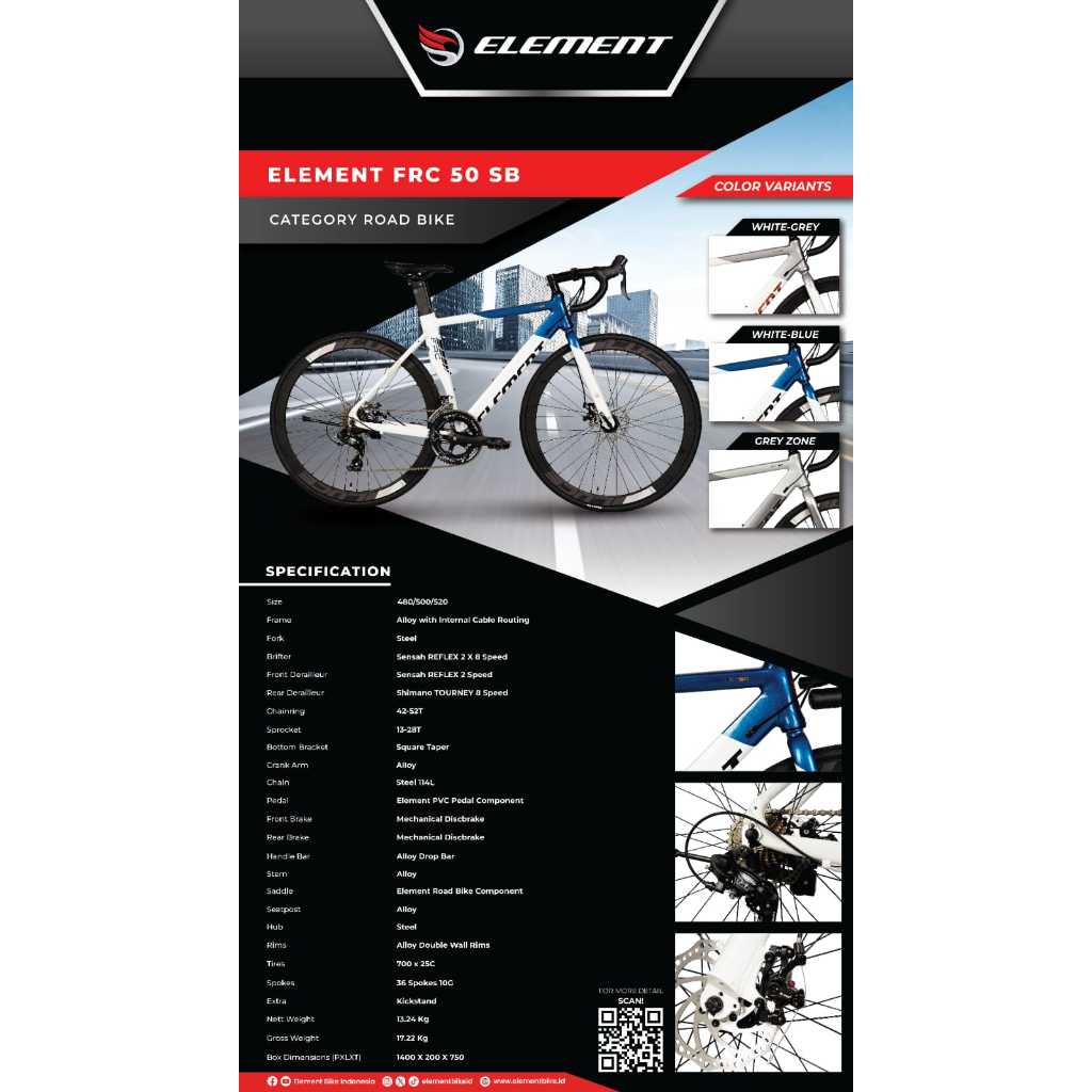 Element Road Bike FRC 50 SB 700C 2x8 Speed