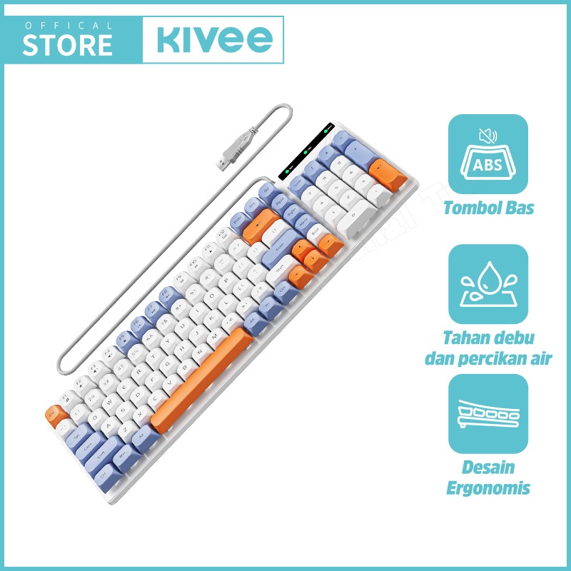 KIVEE Keyboard Gaming Macarons KV-K53 Blue | Pink | White 3-IN-1 Mechanical 101 Keys White Kabel USB