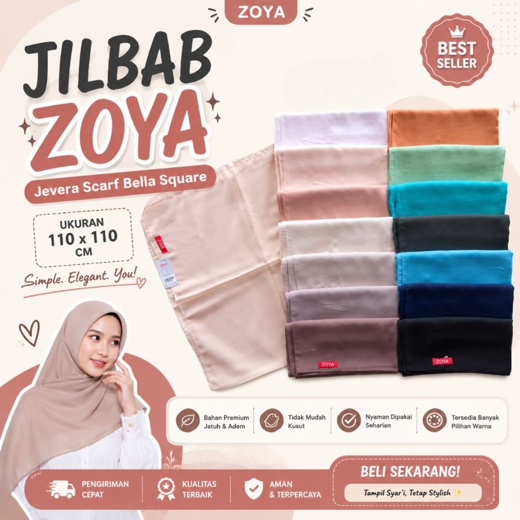Zoya jevera scarf / zoya polos / kerudung hijab segiempat polos/ Zoya Bella square / Zoya bergo Mars