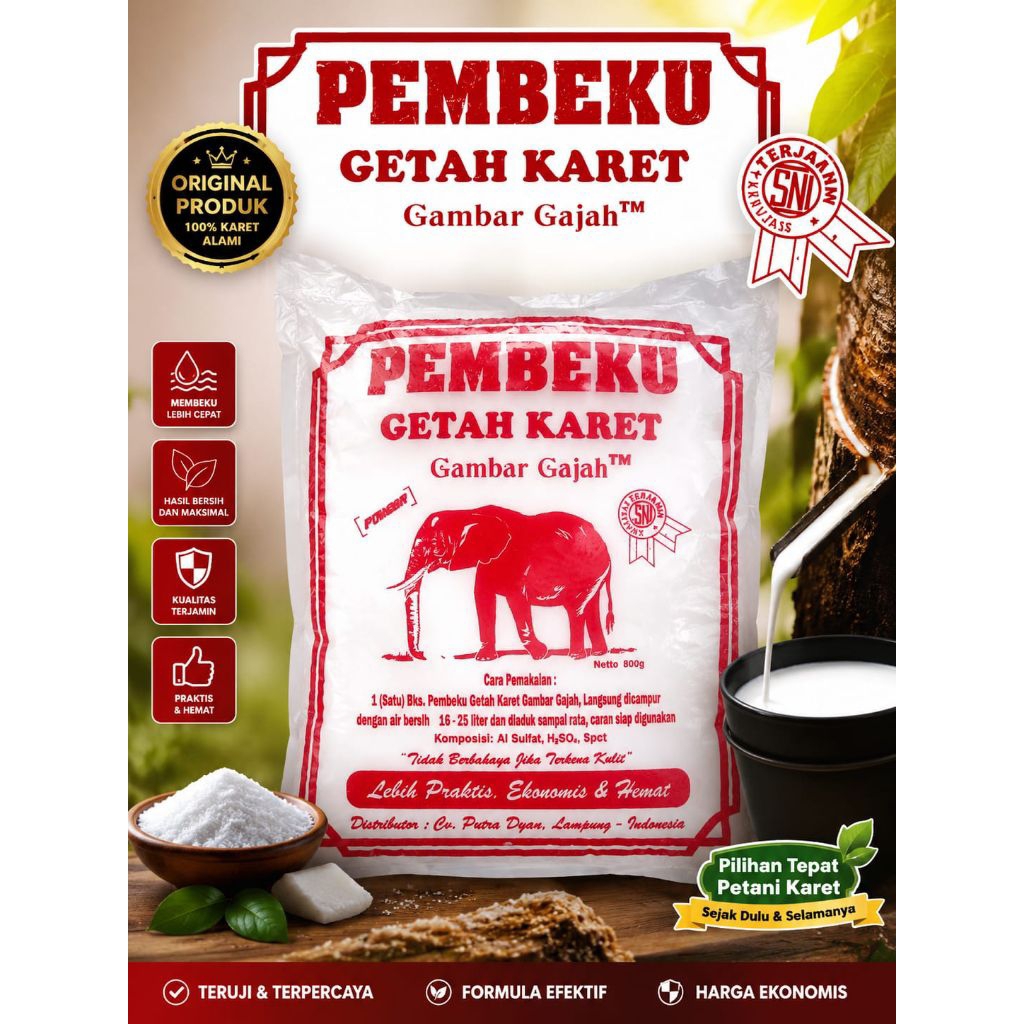 pembeku getah karet/cuka bubuk, cap gajah,bonus mangkok