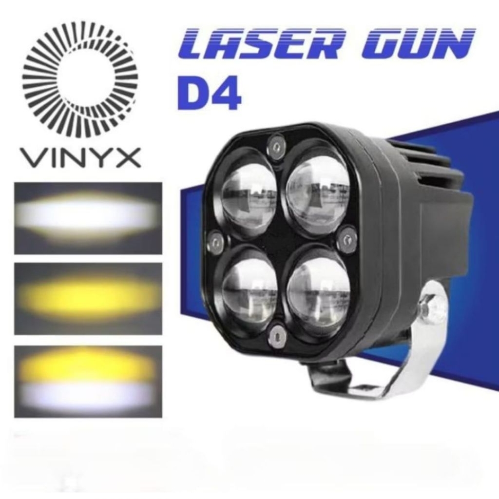 CAR LIGHT LED LAMPU LASER 4 MATA SOROT TEMBAK MOTOR MOBIL D4 VINYX BAUT -D4 PUTIH+PUTIH