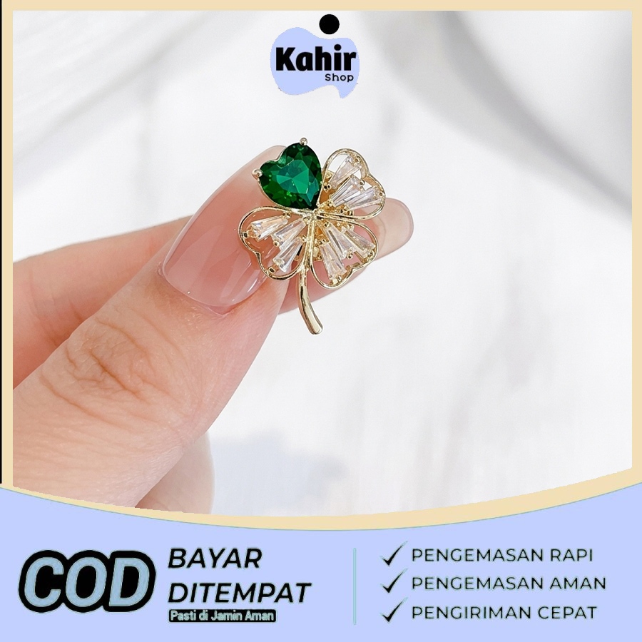 Bros Tuspin Semanggi Kristal Hijau Premium Wanita Bros Hijab Clover Emerald Fashion Korea Elegan Aks