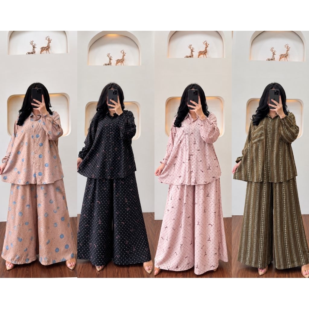 set kulot nika jumbo, setelan kulot viral, setelan kemeja celana kulot jumbo, setelan kulot jumbo ra