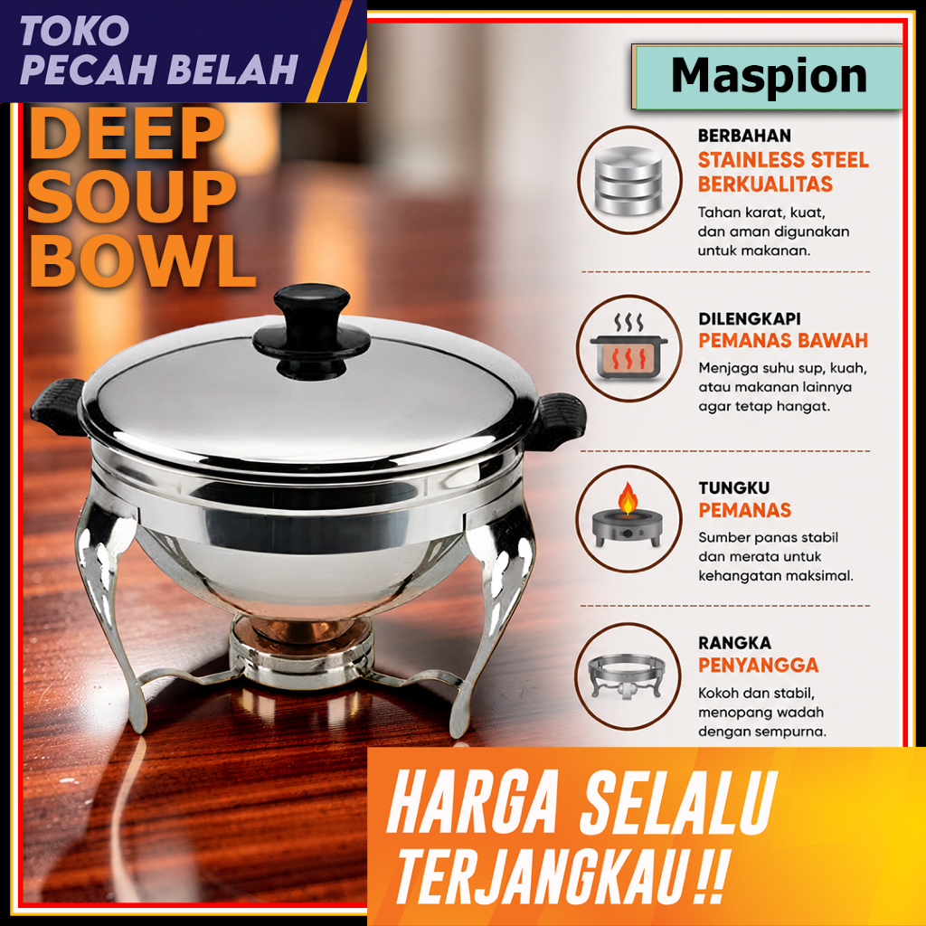 Deep Soup Bowl/Prasmanan Bulat Stainless Steel Maspion 30 cm
