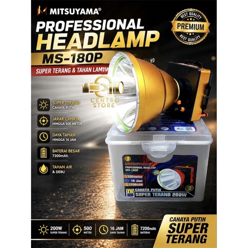 SENTER KEPALA MITSUYAMA MS-180P 200 WATT CAHAYA PUTIH