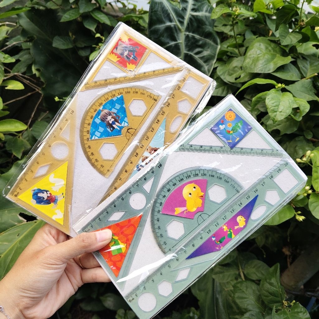 penggaris set / 4 in 1 / busur segitiga / penggaris lucu / penggaris jidar