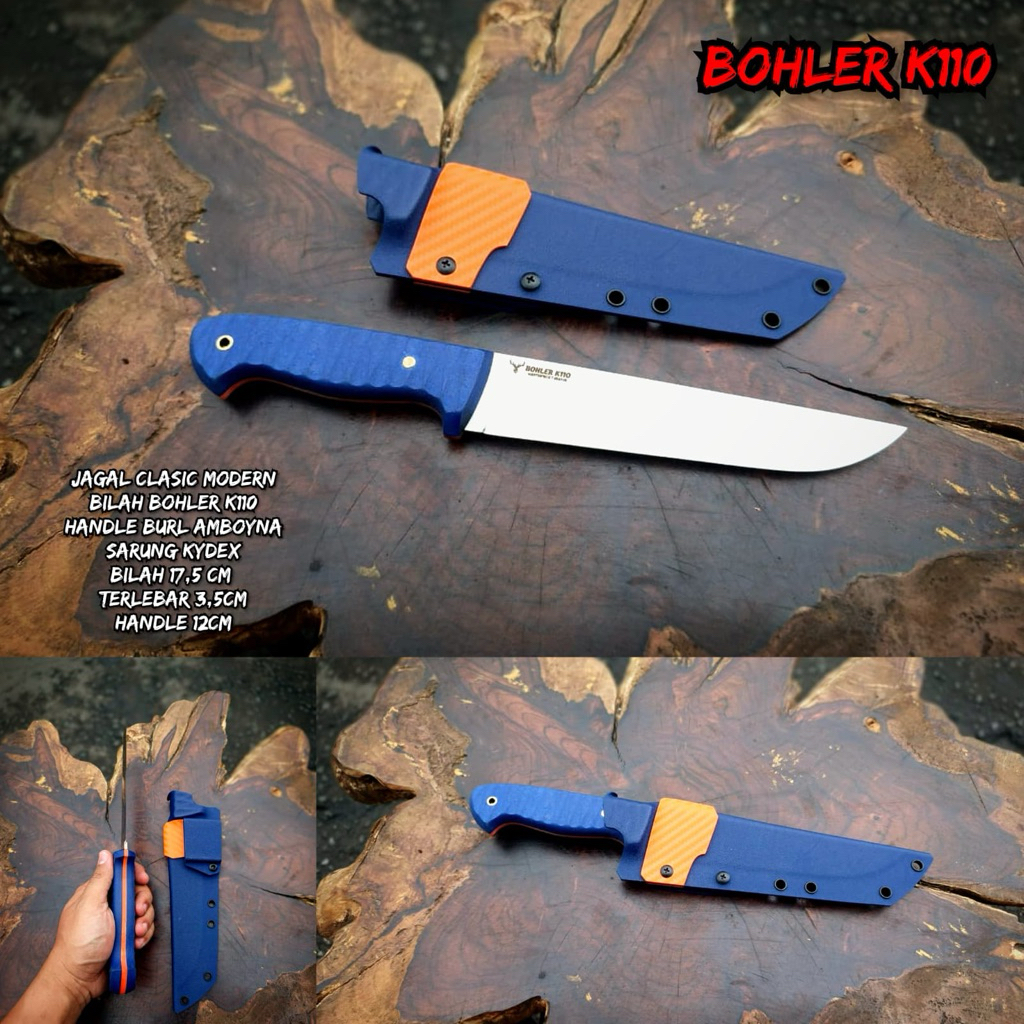 Pisau Sembelih Bohler K110 17,5CM Kydex Biru