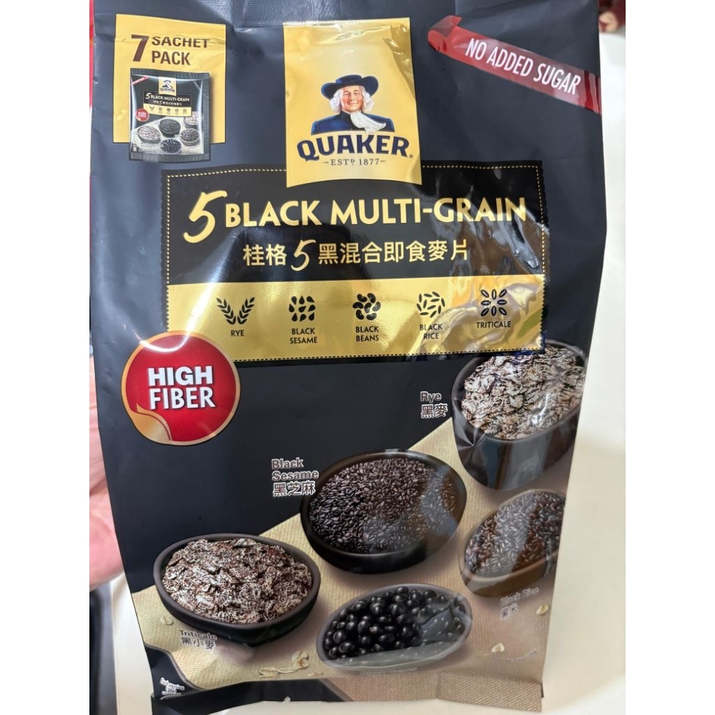 Quaker 5 Black Multi-Grain Oatmeal Sachet Isi 7 - Sereal Sehat Tanpa Gula Rendah Kalori Serat Tinggi
