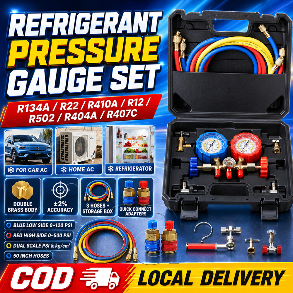 Pressure Manifold Gauge Kit Dengan Storage Box Dan 3 Hose Untuk R22 R134A R410A R404A R407C – Alat P