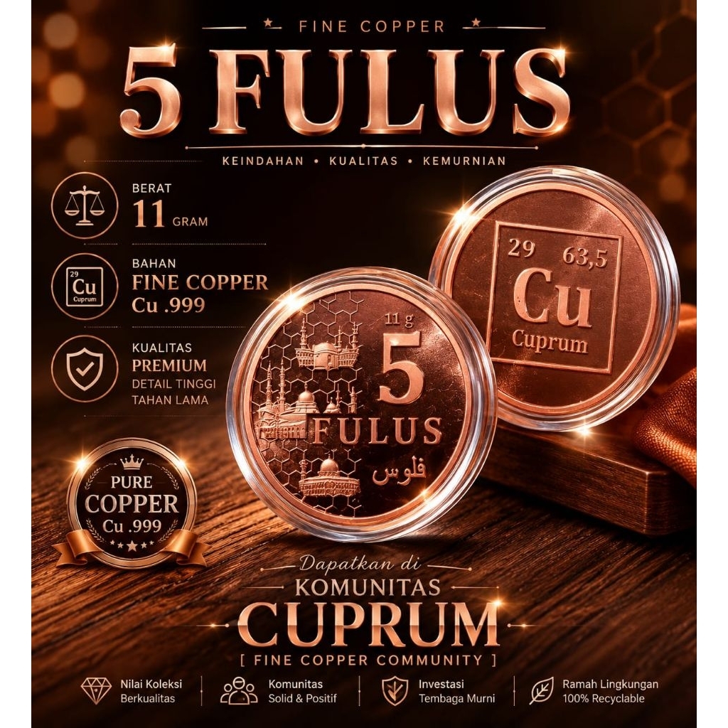 TEMBAGAKU Koin Fulus Fine Copper Murni Fulus 5 (11 gram)