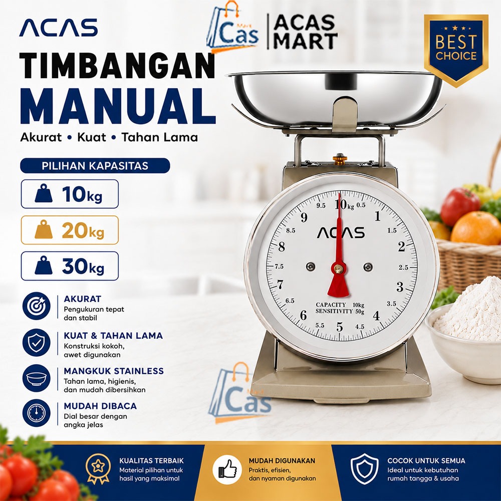 AM Timbangan Mangkok Jarum 10 Kg - 20 kg - 30 Kg Analog Manual Besi Stainless Steel Serbaguna Timban