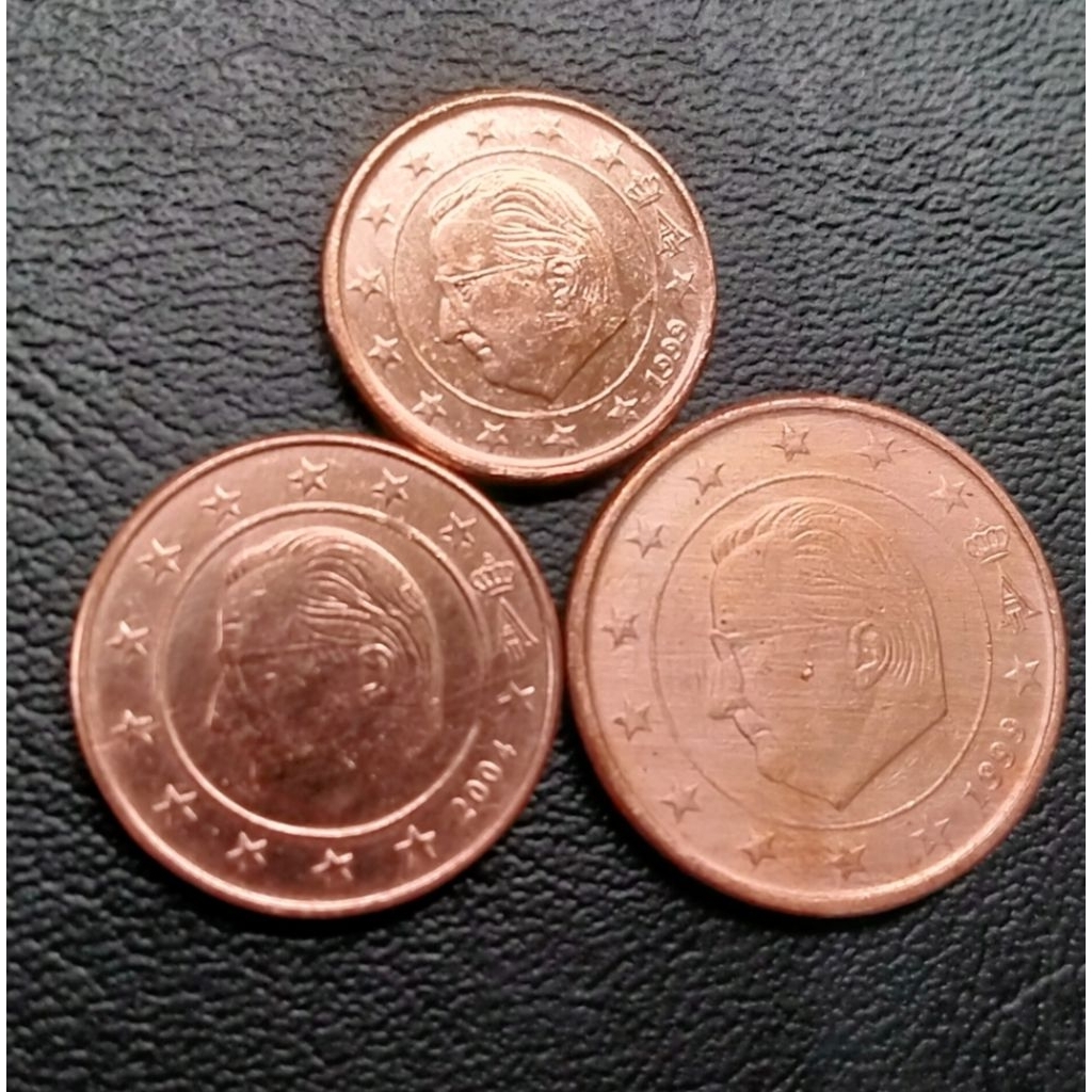 Set Koin Belgia Euro 1 - 2 - 5 cents 3 keping kinclong cuci