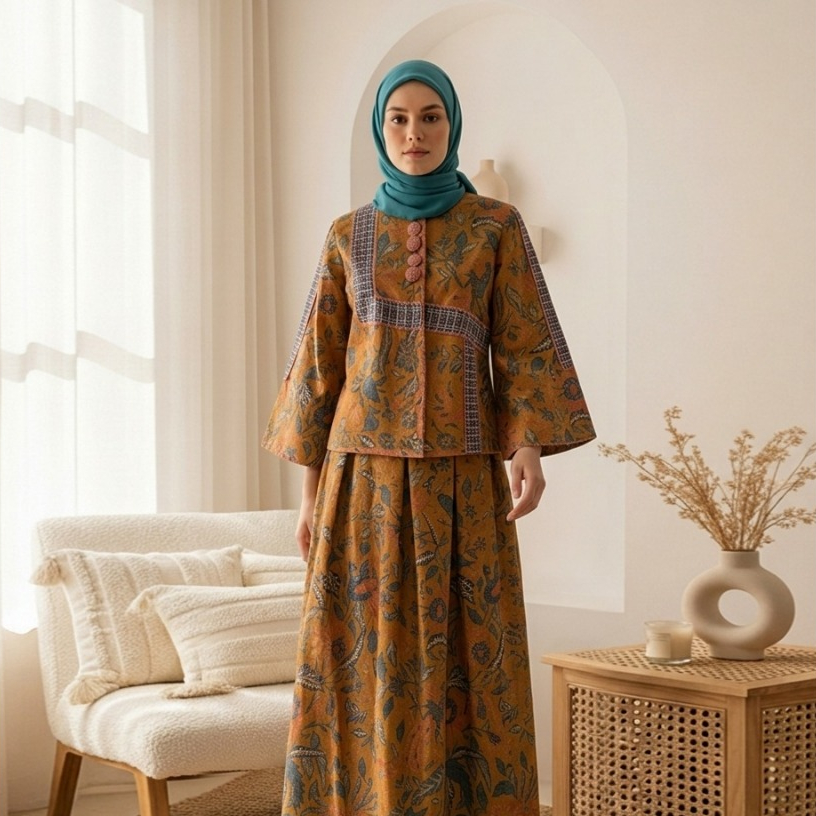 Dewi Sambi - One Set Batik Doby variasi Tenun Baduy| Setelan Blouse Rok Batik Tenun Baduy