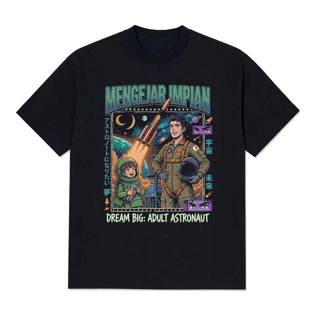 Saubhagya Kaos Anime Vintage 90s Bootleg Mengejar Impian Regular Fit Hitam