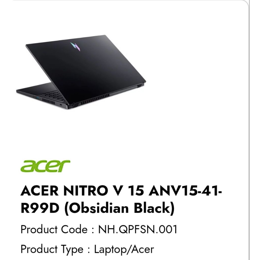 Acer Nitro V 15 ANV15-41 Laptop Gaming 15.6" Hitam - Ryzen 5, RTX 3050