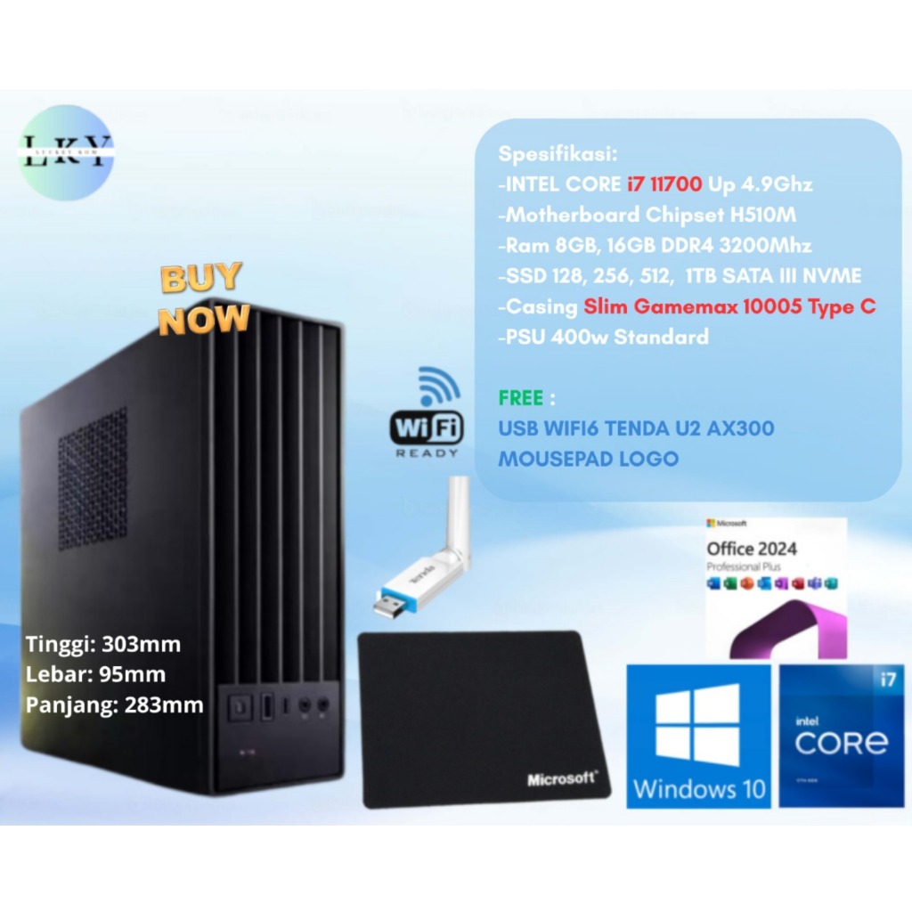 Komputer Slim Case i7 Gen11 Rakitan RAM DDR4 SSD NVME CPU Mini PC i7 11700 - 4GBx1 (4GB), SATA III 1